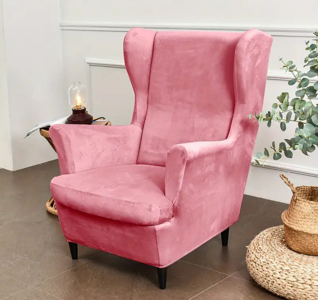 Velour wingback slipcovers