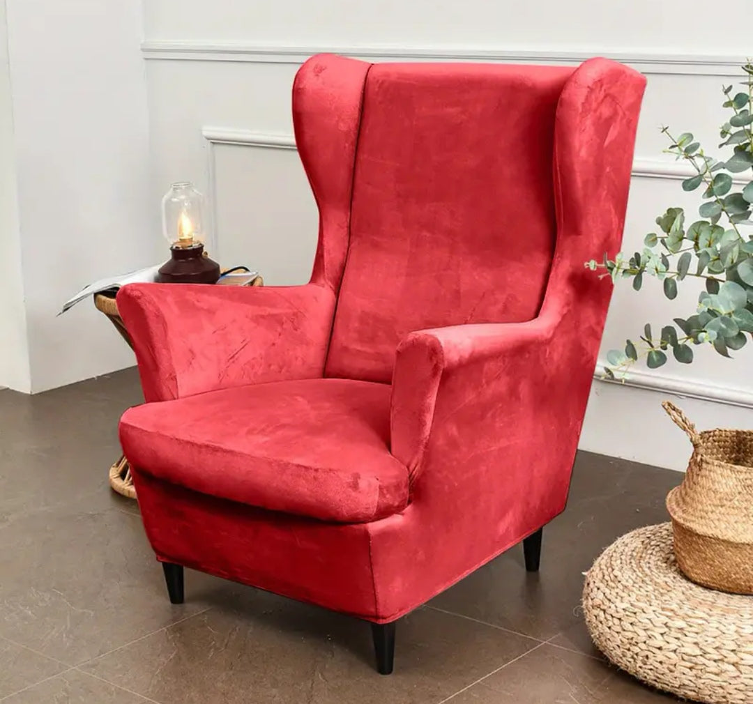 Velour wingback slipcovers