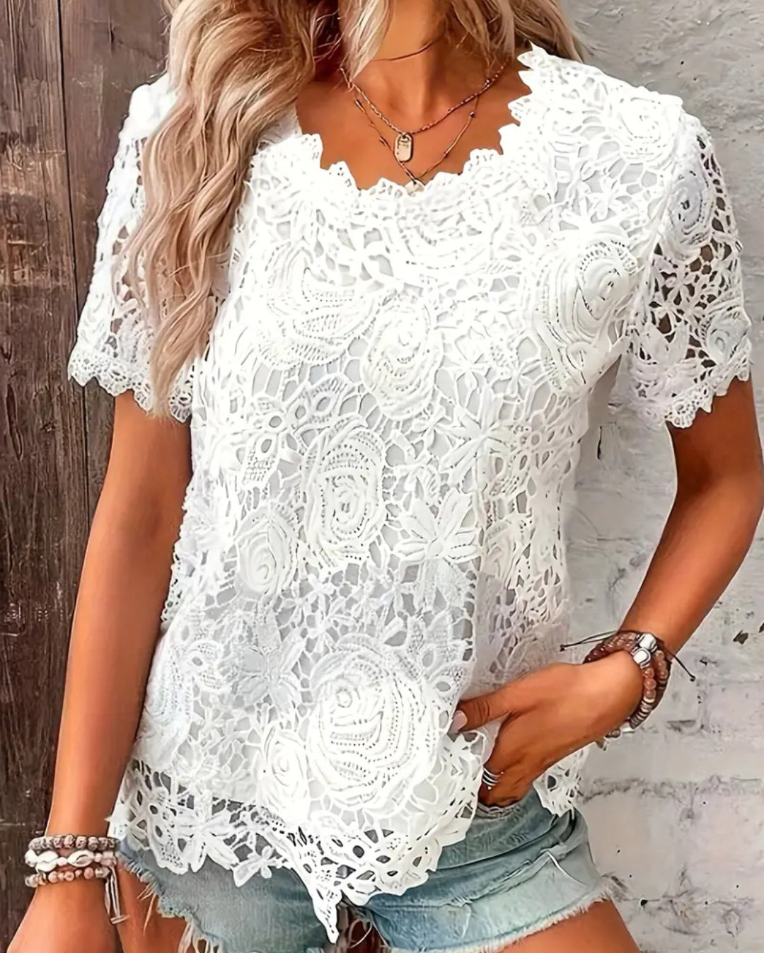 Lace crew neck top