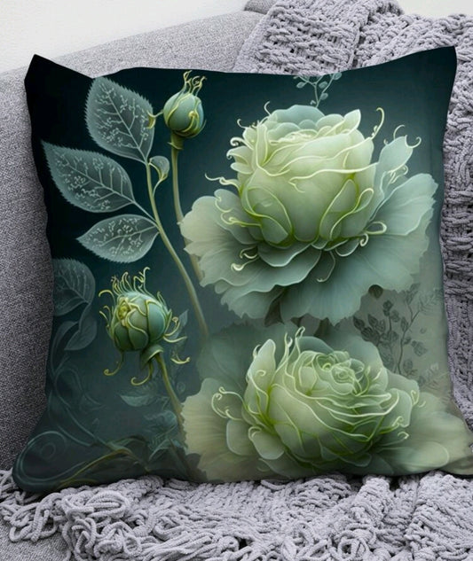 Green rose print cushion covers