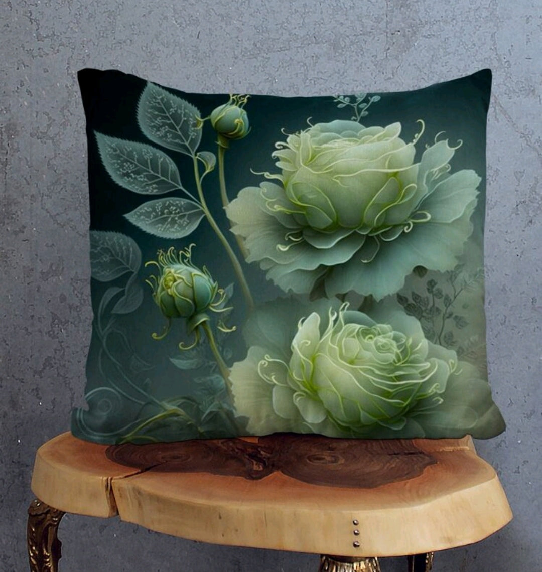 Green rose print cushion covers