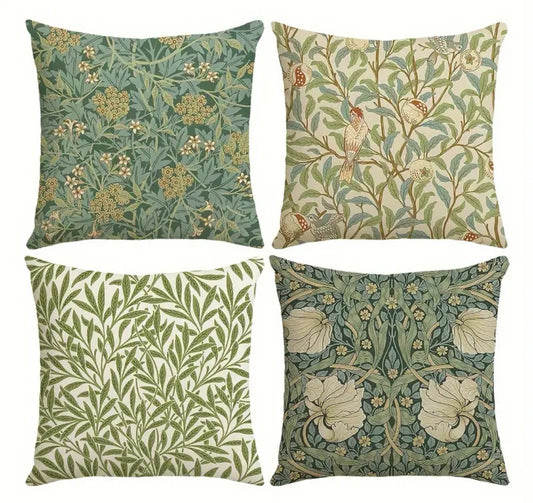 4pcs Green Floral Cushion Covers