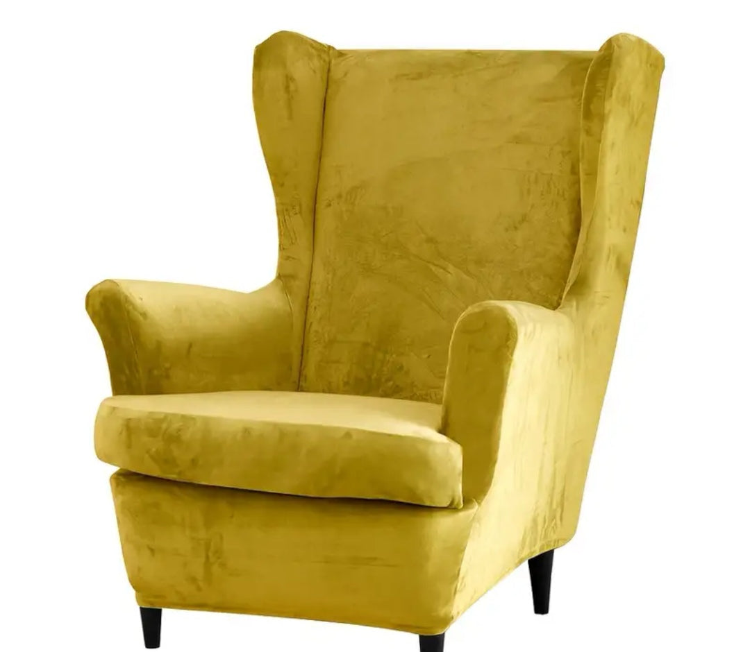 Velvet wingback slipcover