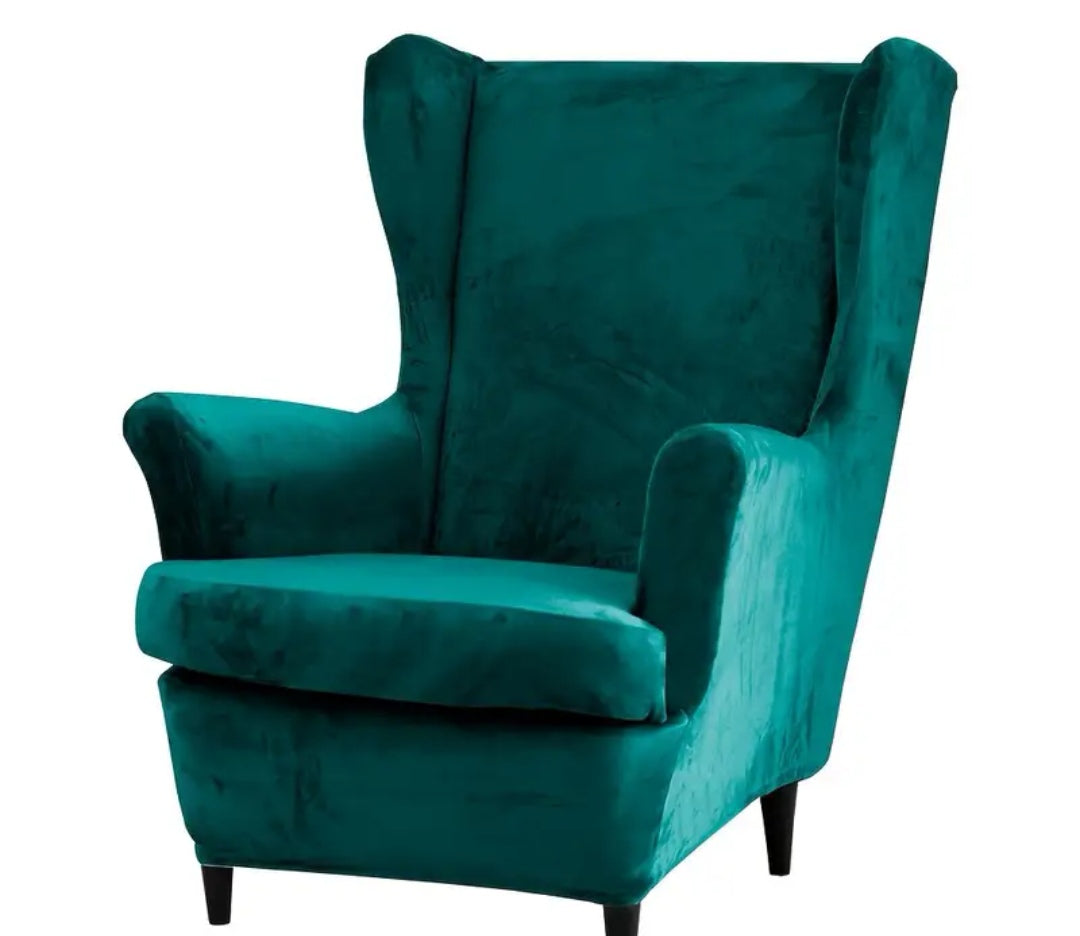 Velvet wingback slipcover