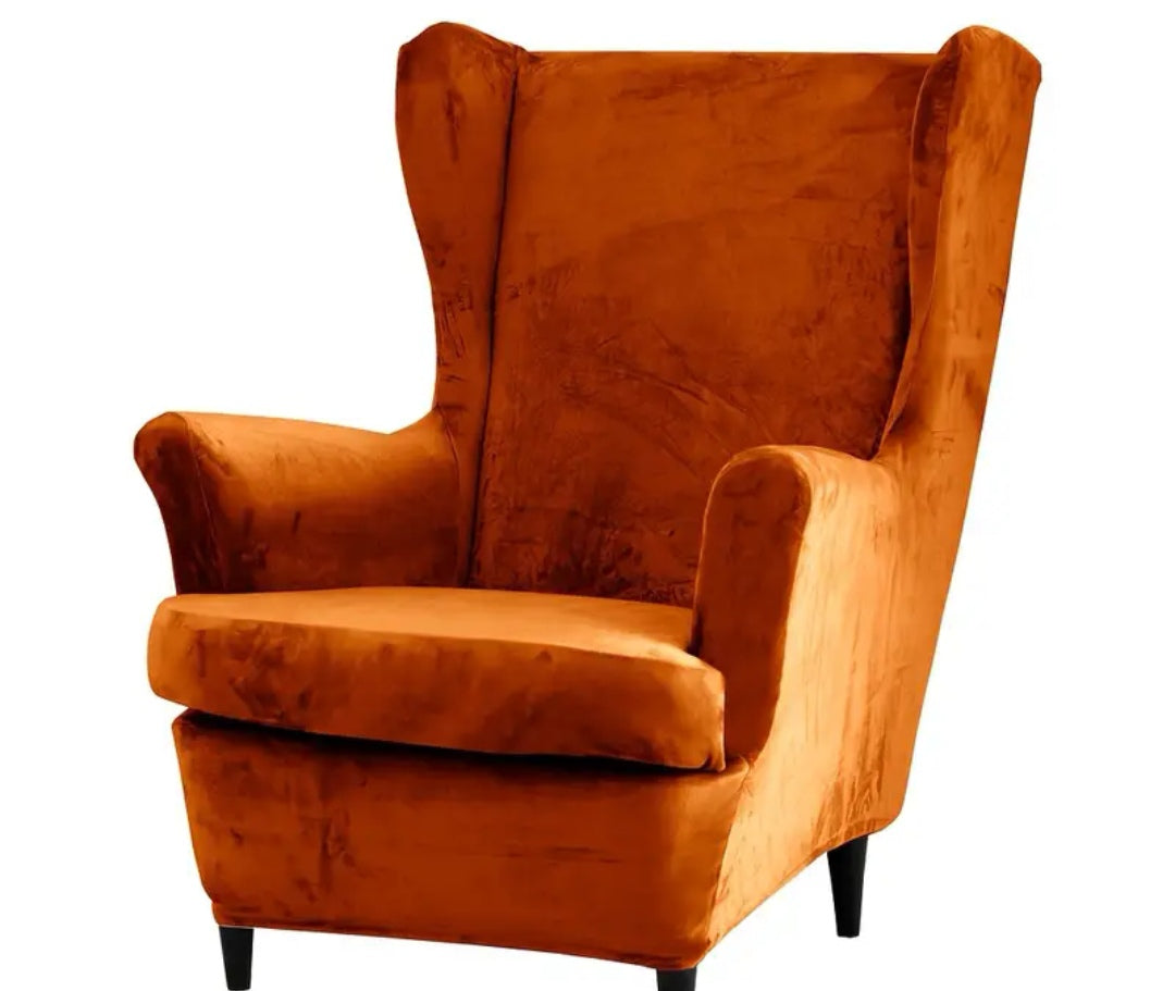 Velvet wingback slipcover