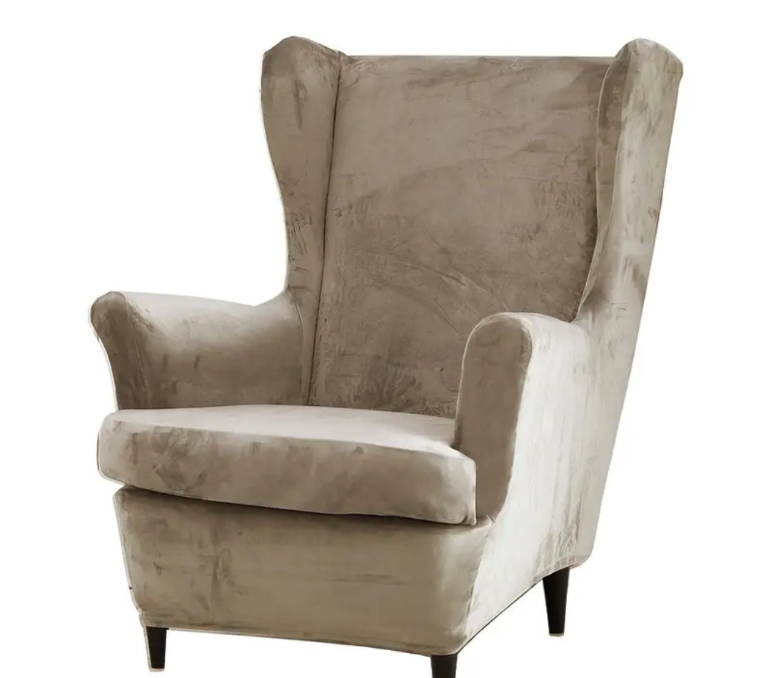 Velvet wingback slipcover