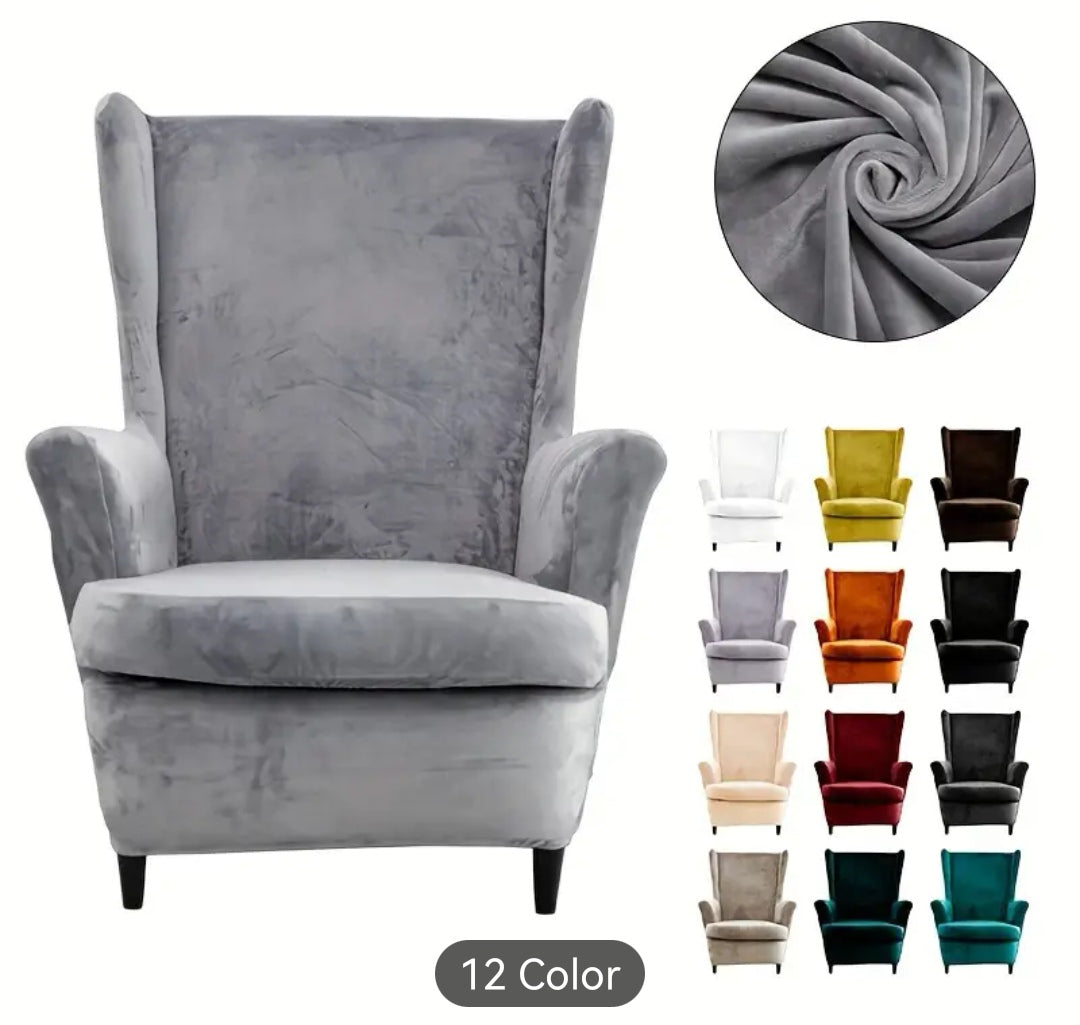 Velvet wingback slipcover