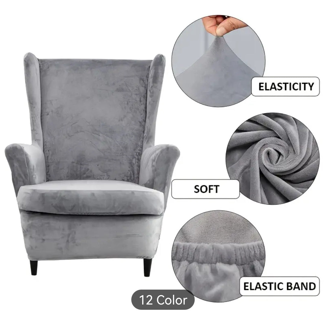 Velvet wingback slipcover