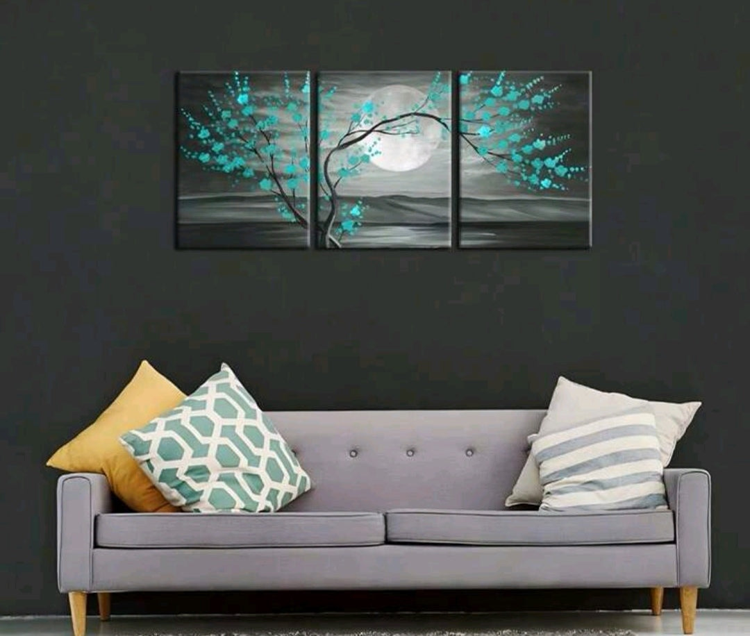 Teal floral unframed canvas set