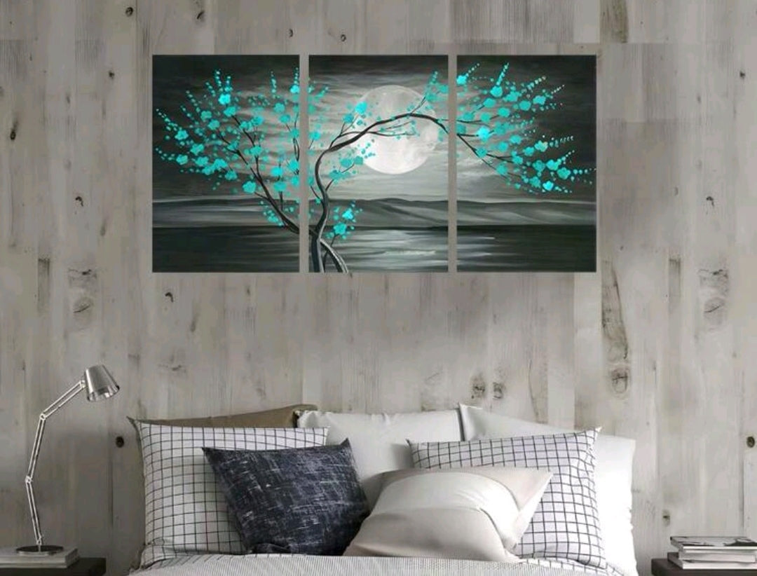 Teal floral unframed canvas set