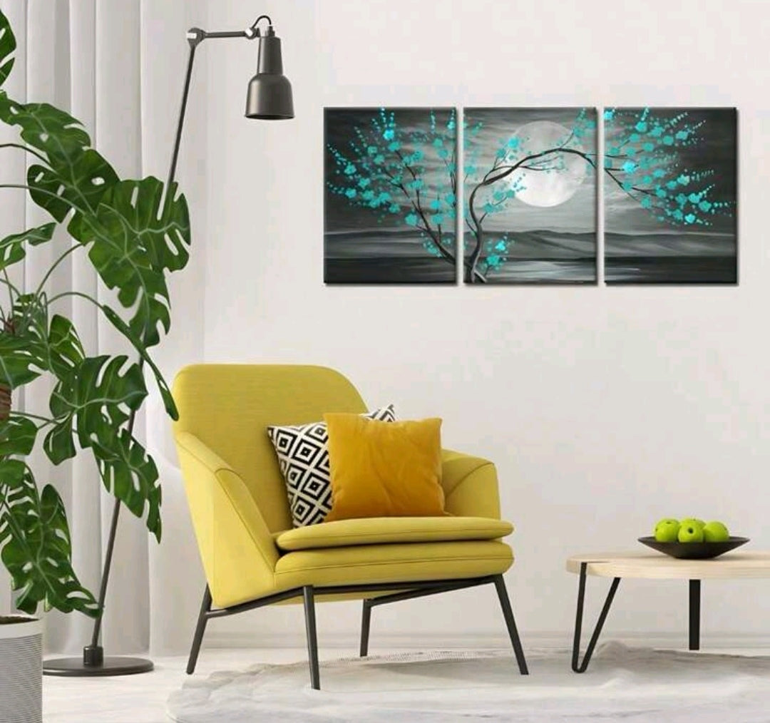 Teal floral unframed canvas set