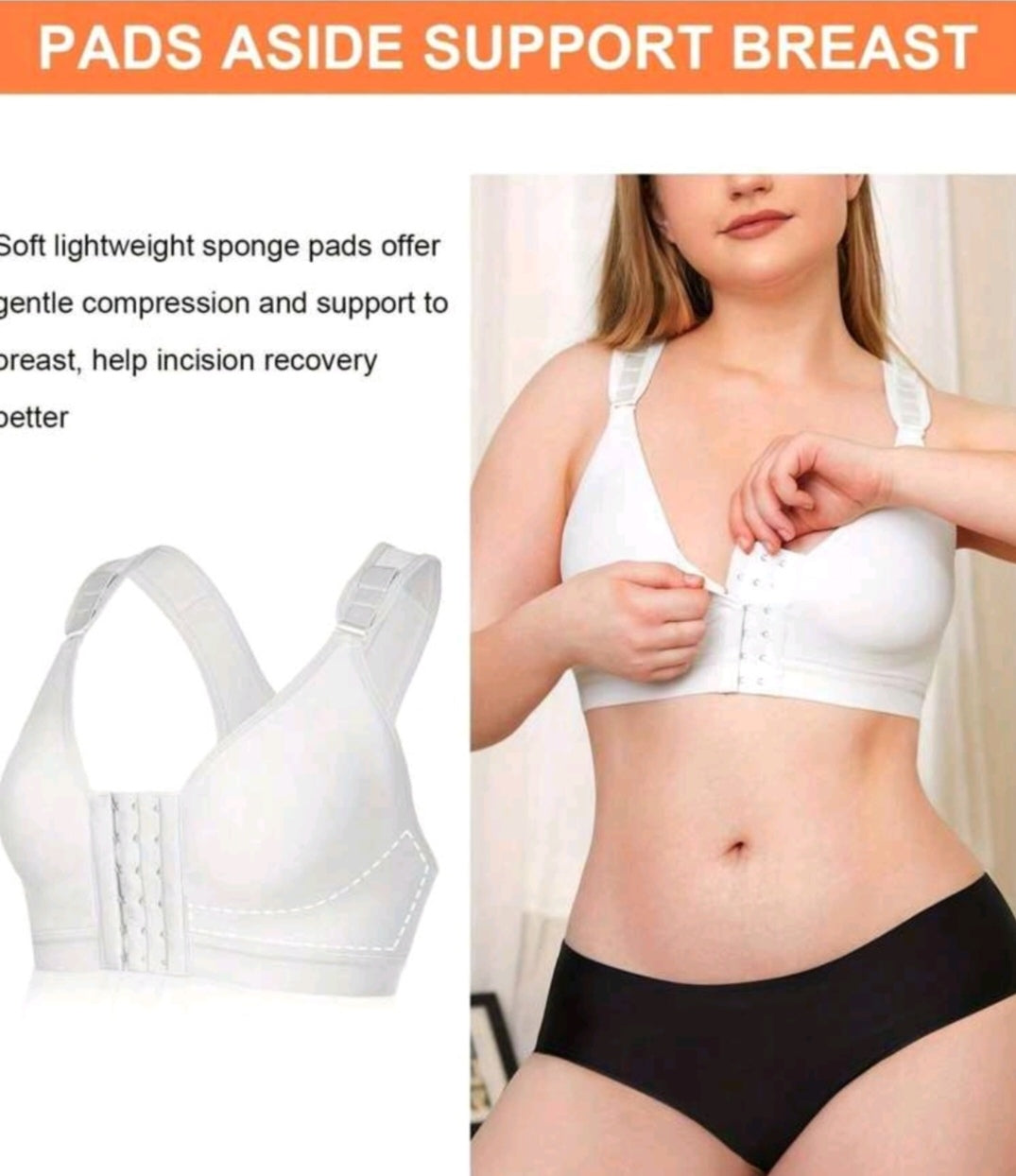 Front closure, postoperative bra