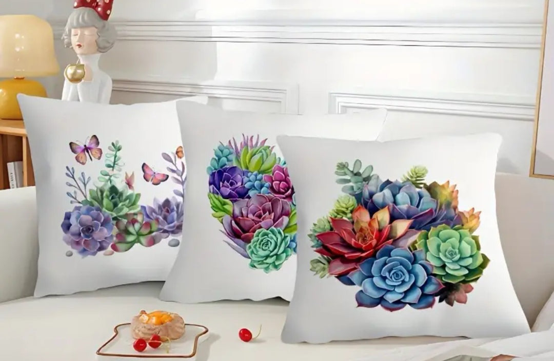 3 pce succulent printed Scatter Cushion Covers