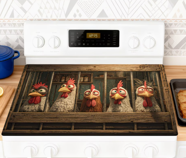 Funny Chicken Stove Protector Mat | Non-Slip Cooktop Cover | Heat-Resistant Kitchen Pad