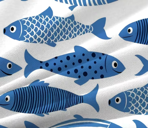 Blue Fish Print Wingback Chair Slipcover | Stretch Armchair Cover