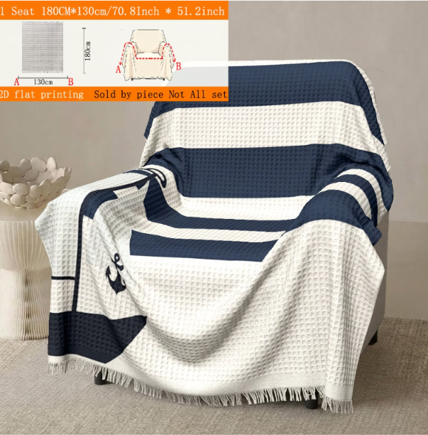 Ocean Stripe Sofa Throw Cover with Tassels | All-Season Furniture Protector | 8 Sizes