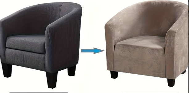 1 Piece High Stretch Club Chair Slipcover | Elastic Tub Chair Protector | Washable Armchair Cover