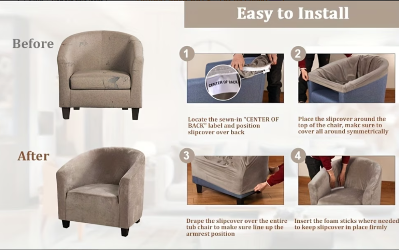 1 Piece High Stretch Club Chair Slipcover | Elastic Tub Chair Protector | Washable Armchair Cover