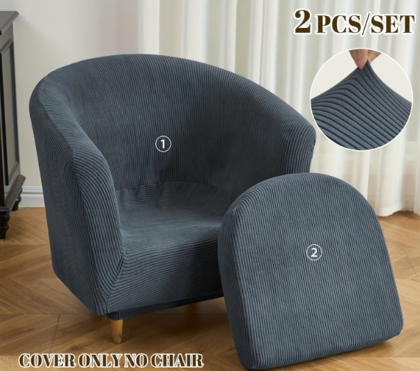 2 Piece Club Chair Slipcover Set | High Stretch Tub Chair Cover with Separate Seat Cushion Cover