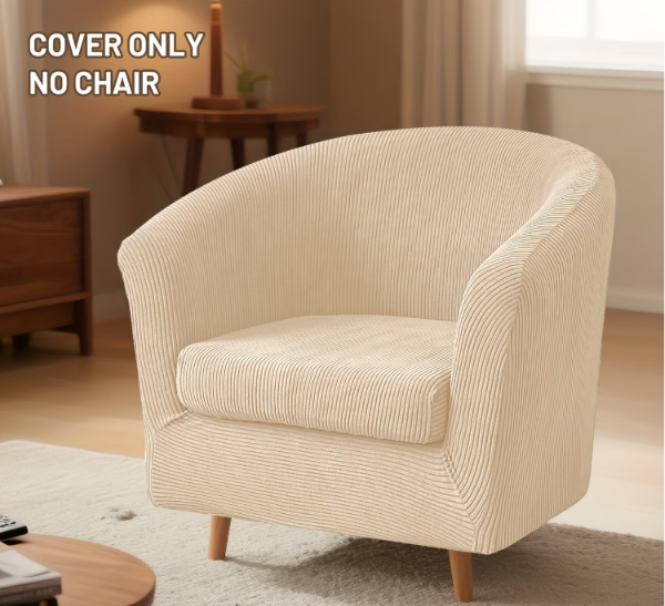 2 Piece Club Chair Slipcover Set | High Stretch Tub Chair Cover with Separate Seat Cushion Cover