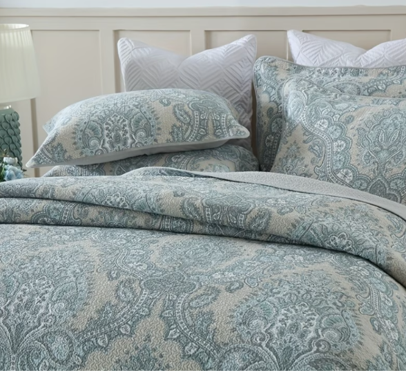 100% Cotton Blue Paisley Bedspread Set | 3 Piece Double Bedding Set | Soft & Breathable