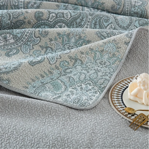 100% Cotton Blue Paisley Bedspread Set | 3 Piece Double Bedding Set | Soft & Breathable