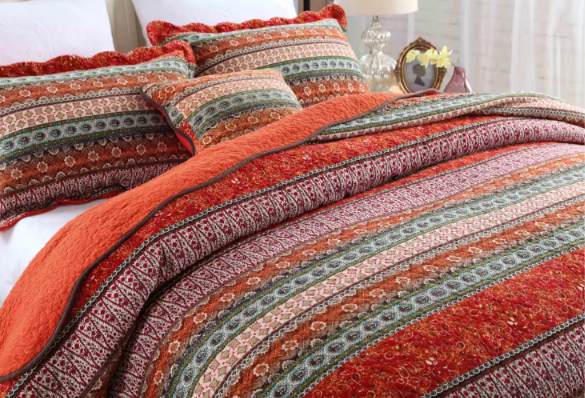 100% Cotton Bohemian Red Reversible Quilted Bedspread | Soft Breathable Bed Cover