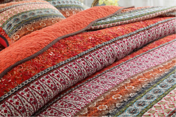 100% Cotton Bohemian Red Reversible Quilted Bedspread | Soft Breathable Bed Cover