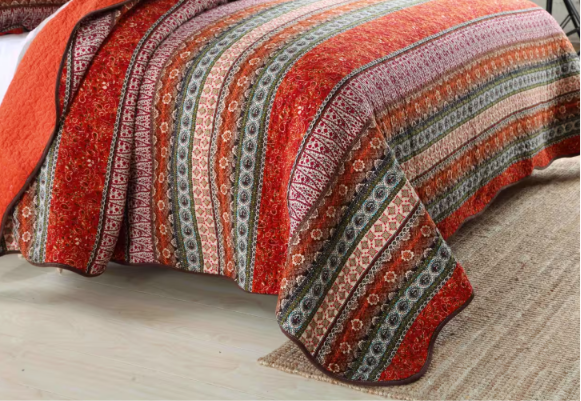 100% Cotton Bohemian Red Reversible Quilted Bedspread | Soft Breathable Bed Cover