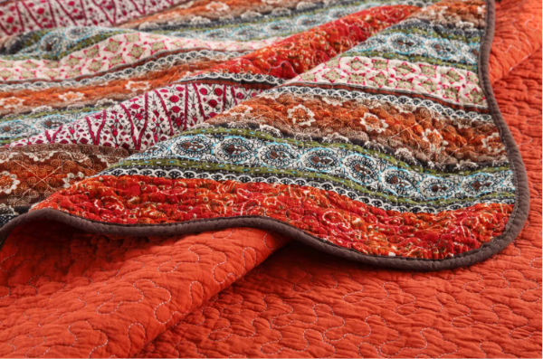 100% Cotton Bohemian Red Reversible Quilted Bedspread | Soft Breathable Bed Cover