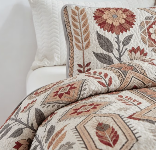 3 Piece Bohemian Sunflower Quilted Bedspread Set | Reversible Lightweight Bed Cover | Twin, Double, Queen & King