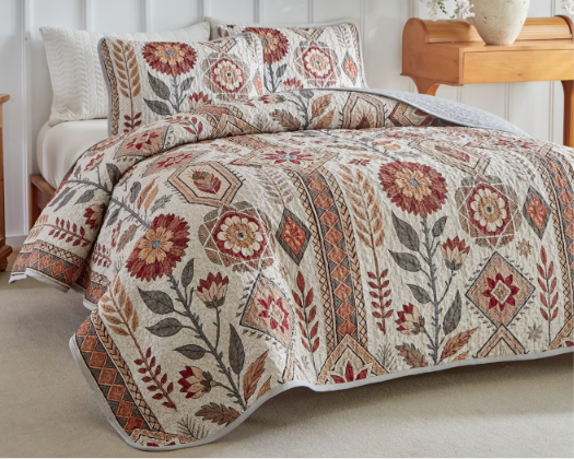 3 Piece Bohemian Sunflower Quilted Bedspread Set | Reversible Lightweight Bed Cover | Twin, Double, Queen & King