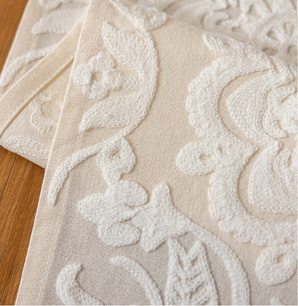 Embroidered Mandala Floral Table Runner with Tassels | Elegant Dining Table Centrepiece | 1 Piece