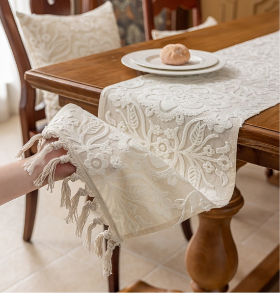 Embroidered Mandala Floral Table Runner with Tassels | Elegant Dining Table Centrepiece | 1 Piece