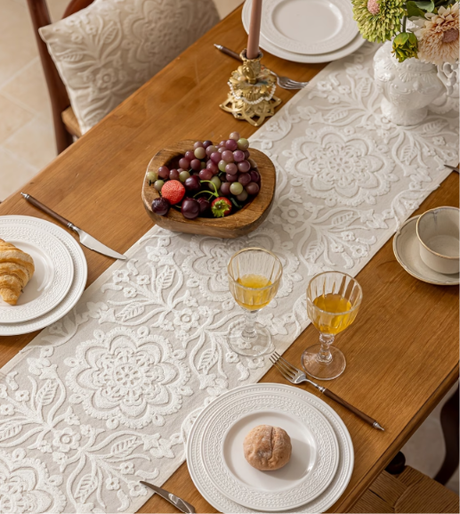 Embroidered Mandala Floral Table Runner with Tassels | Elegant Dining Table Centrepiece | 1 Piece