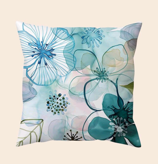 Soft blue floral cushion cover