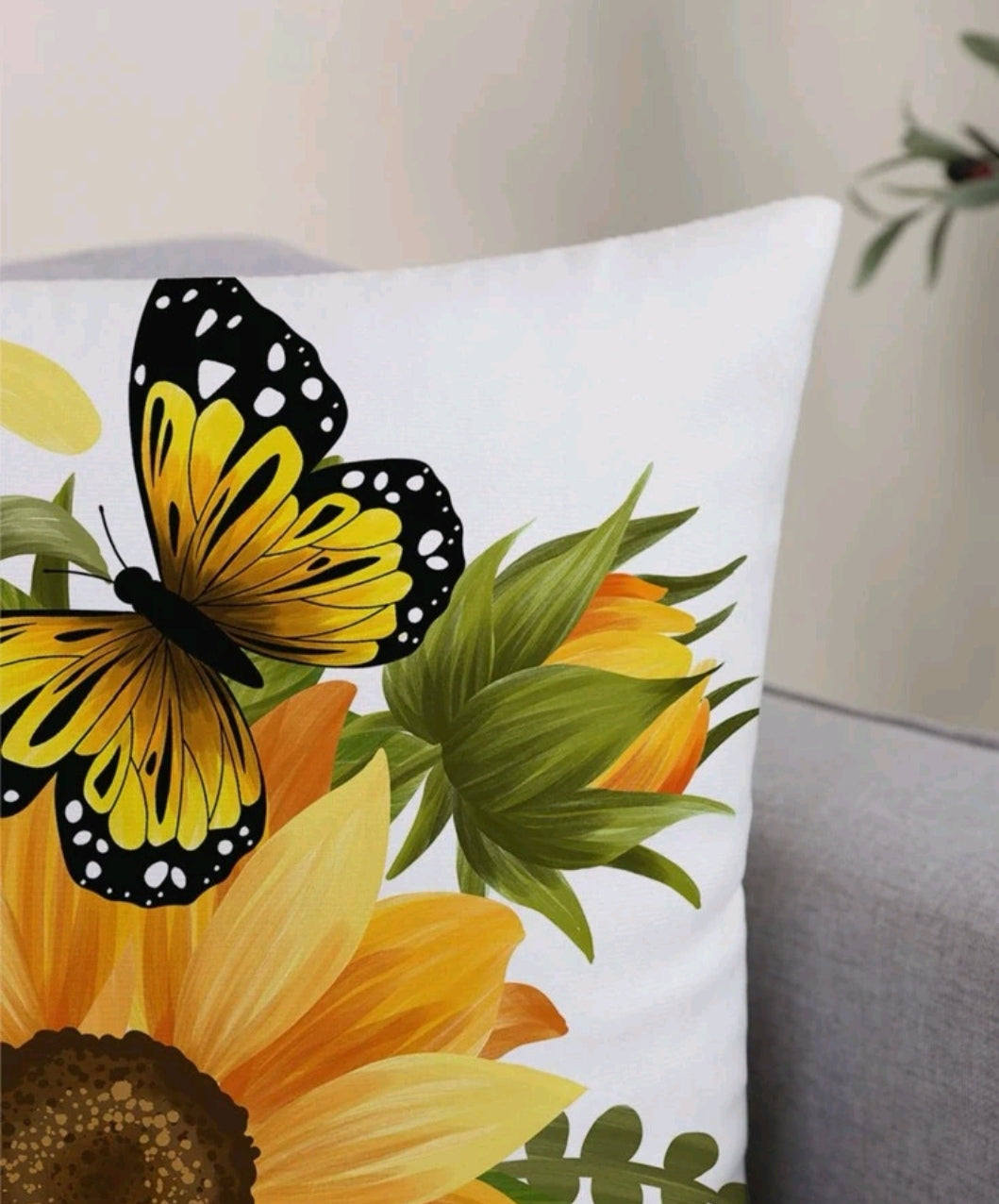 Sunflower print cushion cover