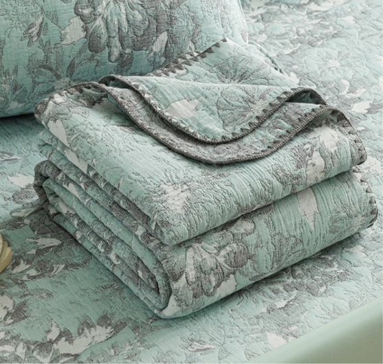 100% Cotton 3-Layer Gauze Summer Cooling Quilt | Breathable Jacquard Bed Cover | Single, Three Quarter & Double