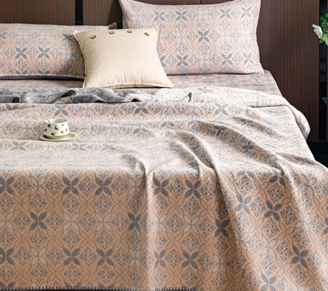 100% Cotton 3-Layer Gauze Summer Cooling Quilt | Breathable Jacquard Bed Cover | Single, Three Quarter & Double