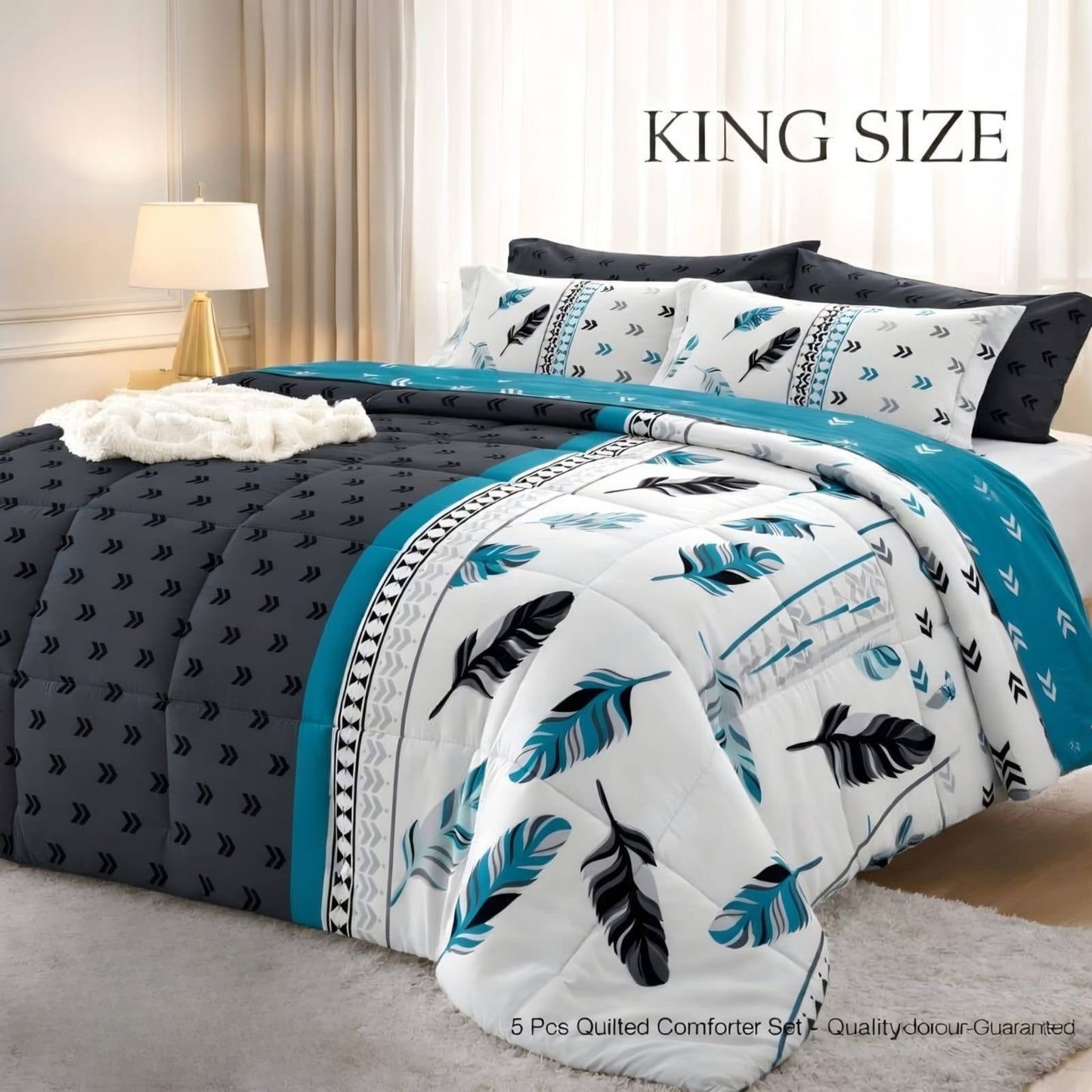 King/ Super King Size Floral Cotton Comforter Set – 5 Piece Luxury Bedding (250 × 270 cm)