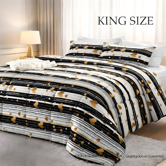 King/ Super King Size Floral Cotton Comforter Set – 5 Piece Luxury Bedding (250 × 270 cm)