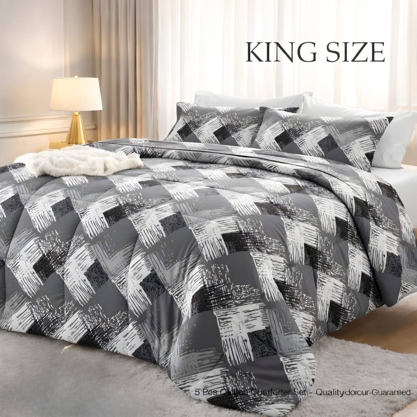 King/ Super King Size Floral Cotton Comforter Set – 5 Piece Luxury Bedding (250 × 270 cm)