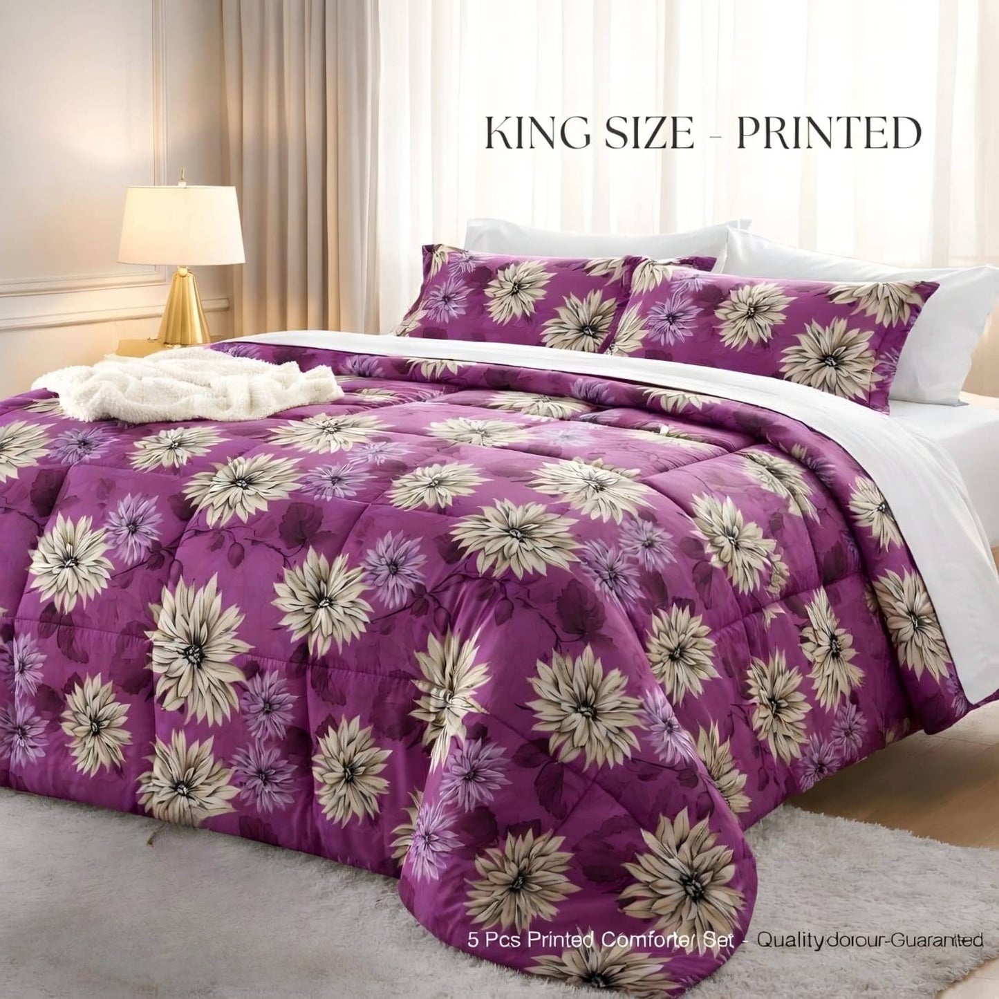 King/ Super King Size Floral Cotton Comforter Set – 5 Piece Luxury Bedding (250 × 270 cm)