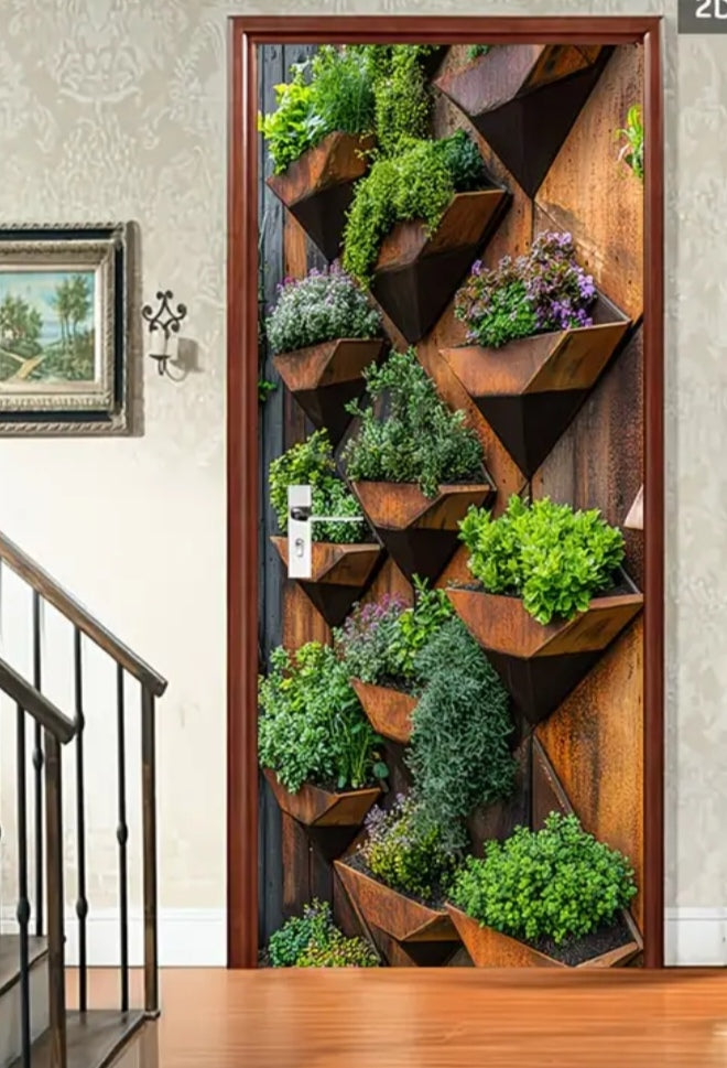 Botanical Door Wrap Collection – Nature-Inspired 3D Wall Murals (95 × 215 cm) | Peel & Stick Waterproof Door Stickers for Home Décor