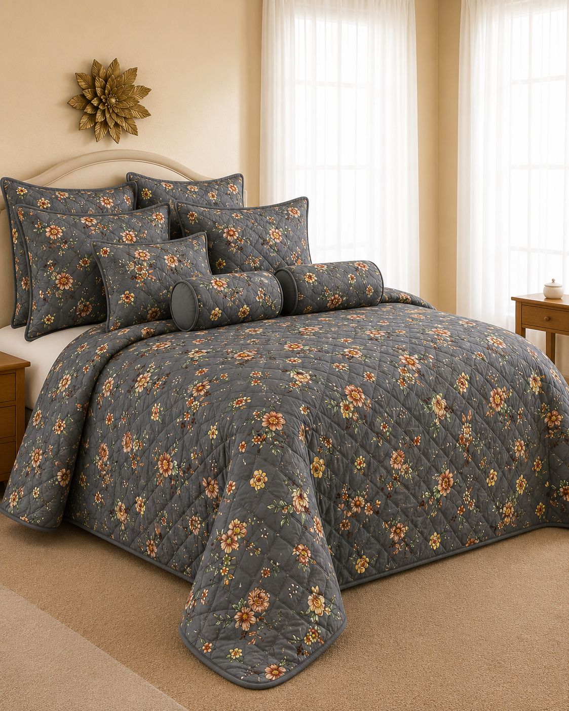 Luxury 9 Piece Quilted Comforter Set – King Size Bedding Collection