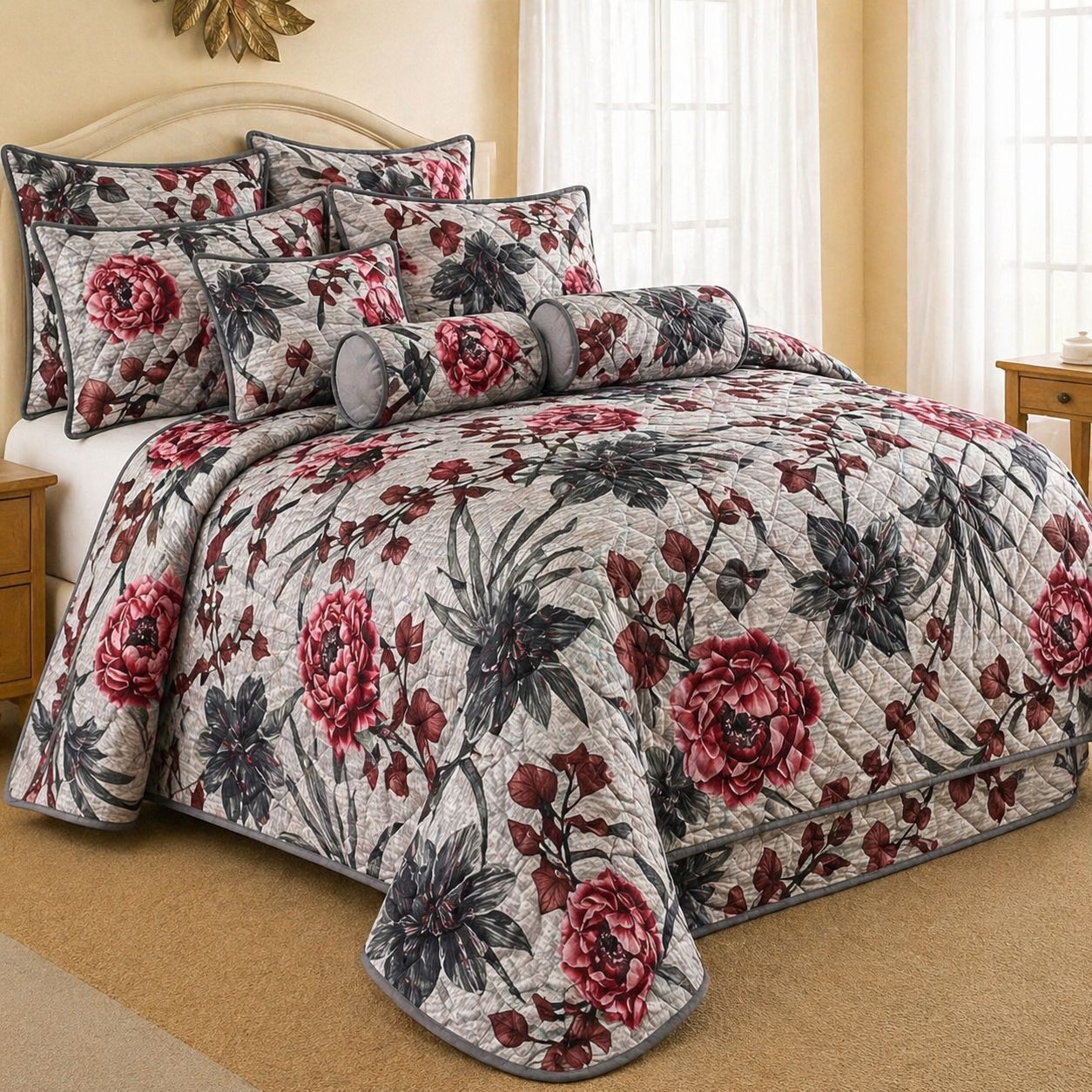 Luxury 9 Piece Quilted Comforter Set – King Size Bedding Collection