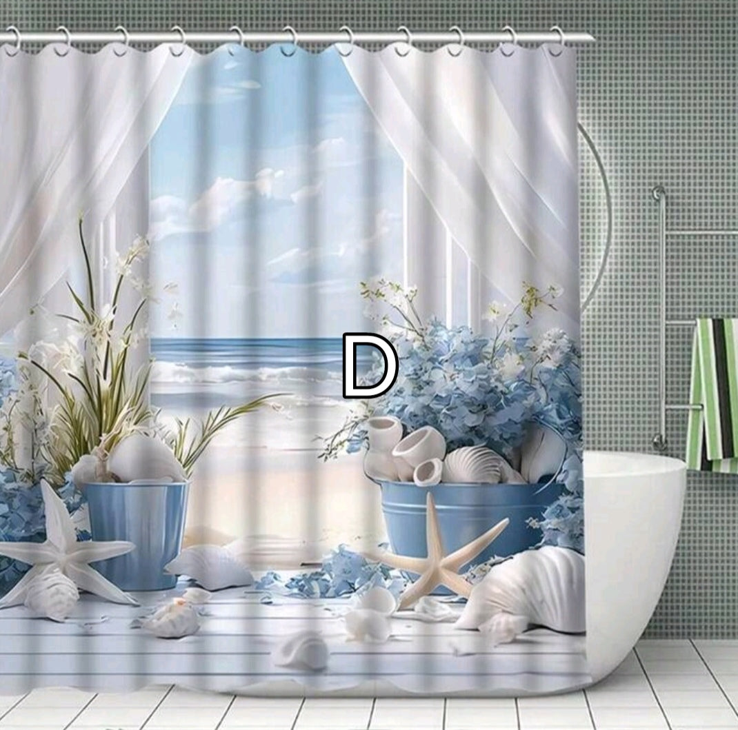 Coastal Breeze Shower Curtains 180×180cm – Beach-Themed Bathroom Style