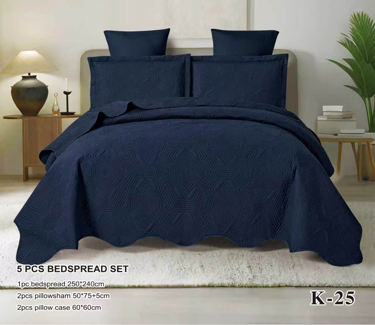 5 Piece Embossed Bedspread Set | Luxury Geometric Quilt Set with Pillow Shams & Cushion Covers