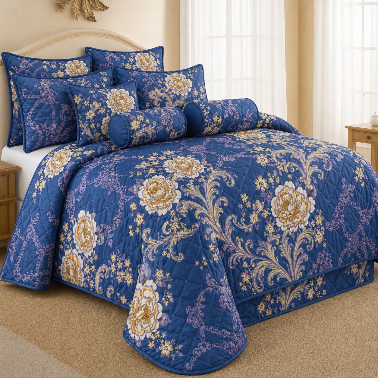 Luxury 9 Piece Quilted Comforter Set – King Size Bedding Collection