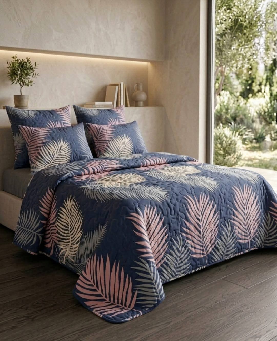 Luxury 5-Piece Cotton Bedspread Set with Floral Print – King Size Bedding Set with Pillowcases
